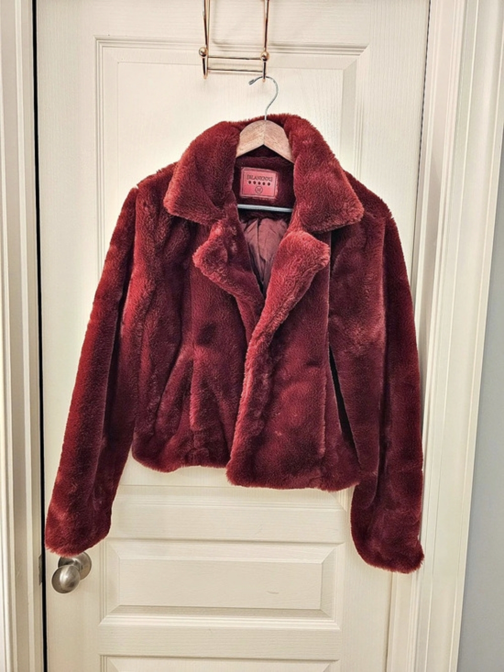 BLANKNYC Cropped Faux Fur Jacket Teddy Jacket Red